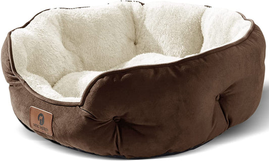 Premium 20-Inch Small Dog and Cat Bed, Extra Soft, Machine Washable, Anti-Slip and Water-Resistant Oxford Base, Brown