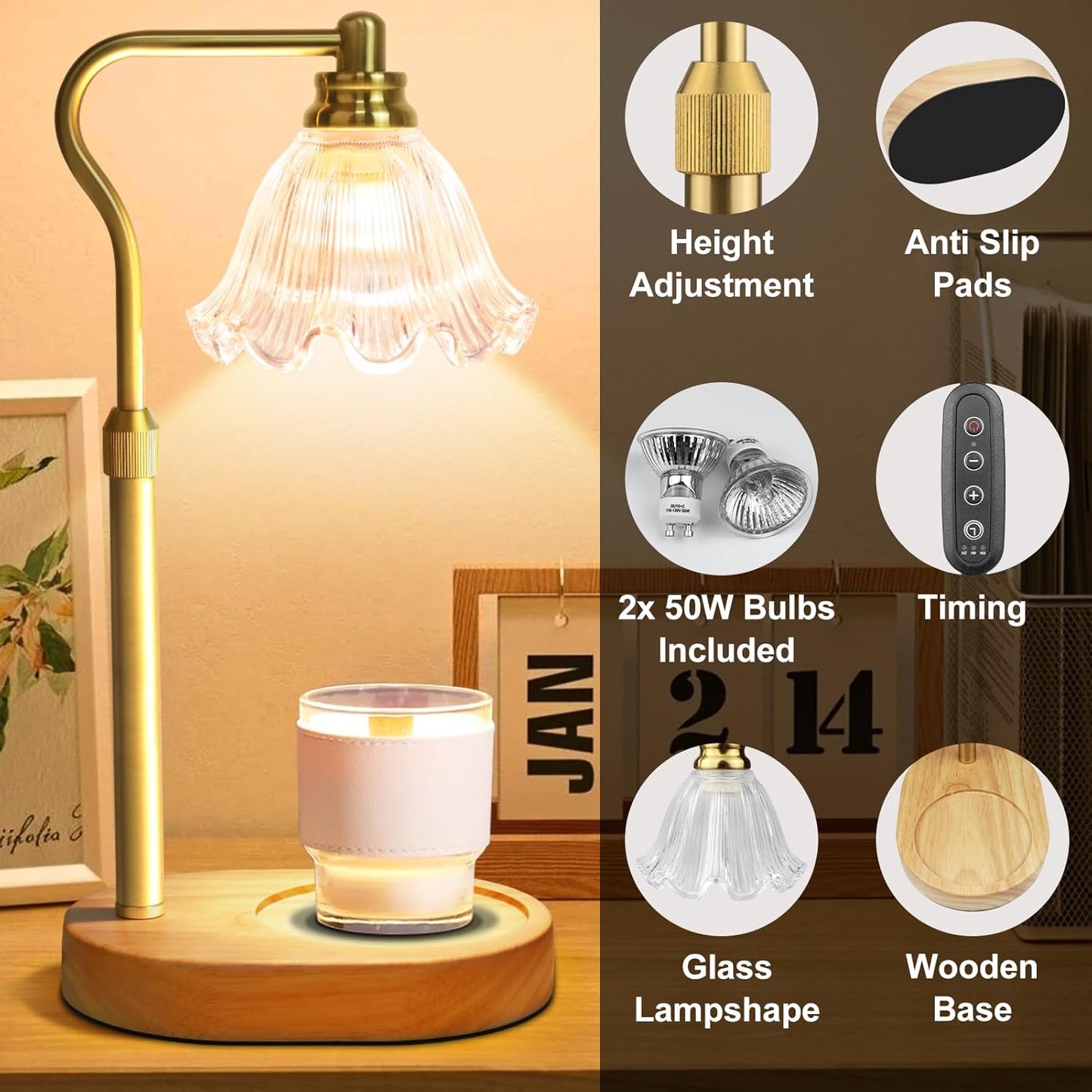 Premium Candle Warmer Lamp with Timer & Adjustable Height - Dimmable Wax Melt Warmer for Scented Candles - Perfect Home Decor & Thoughtful Mother’s Day Gift!