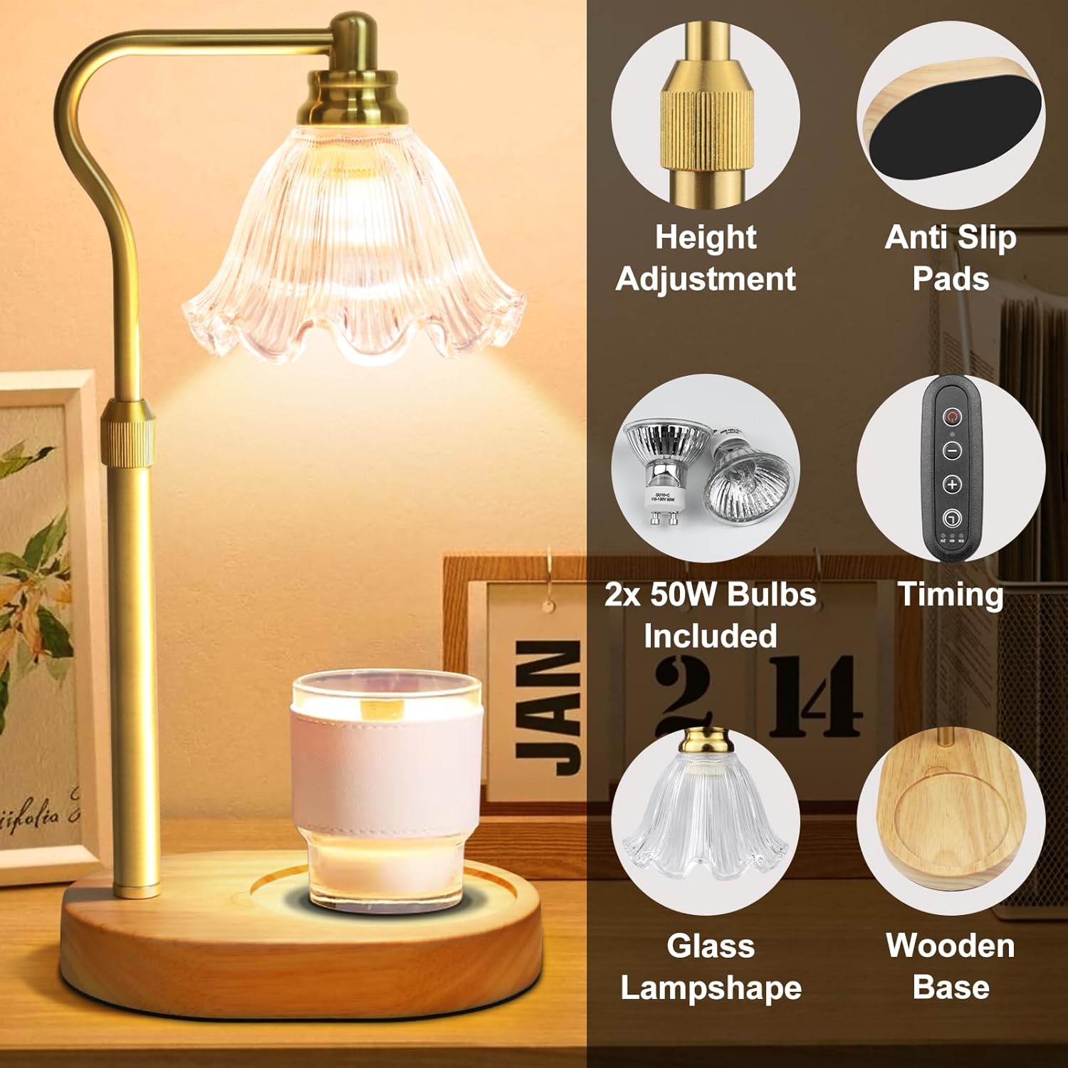 Premium Candle Warmer Lamp with Timer & Adjustable Height - Dimmable Wax Melt Warmer for Scented Candles - Perfect Home Decor & Thoughtful Mother’s Day Gift!